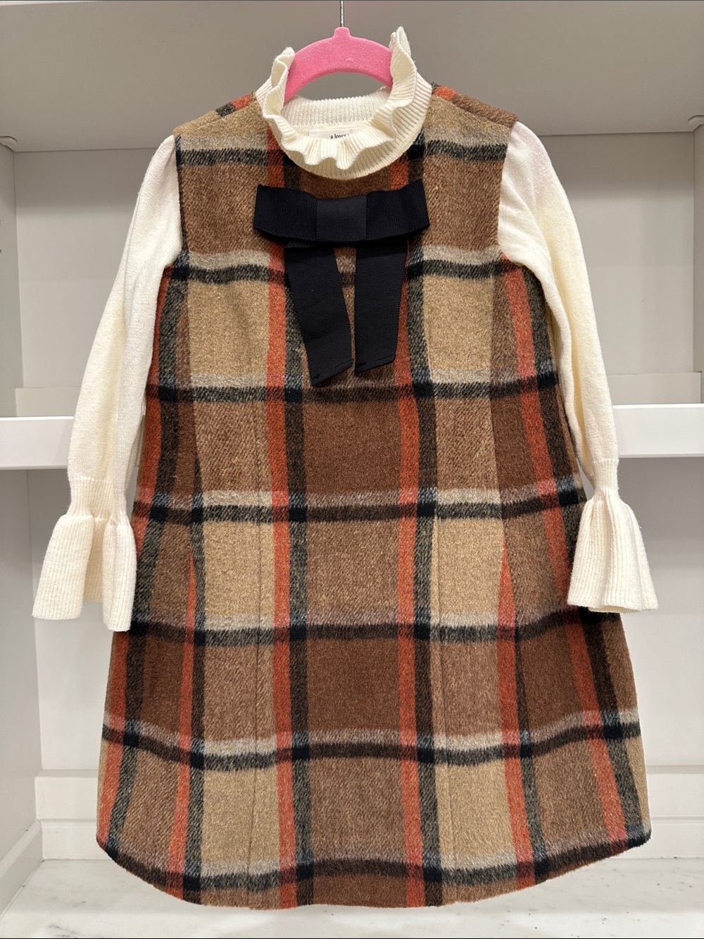 a loves a girl size 5 Girls Plaid Dress in Brown & White . New